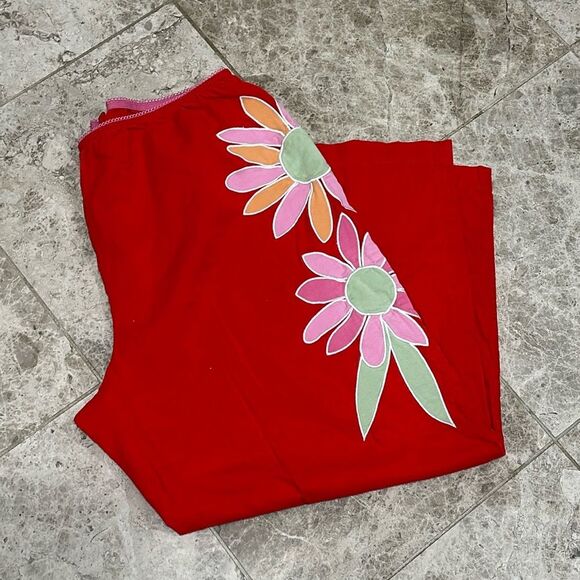 Victoria’s Secret Y2K  Cropped PJ Pajama Pant Red M Flower Applique' - Picture 2 of 13